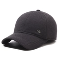 Dark grey winter baseball cap in thick knit fabric with metal logo and ear flaps - Adjustable / Gray