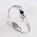 Three-row silver elastic bangle with black and white rhinestone discs in 316L steel - Steel