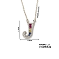 Silver letter J pendant necklace with colorful stones and white cubic zirconia - Letter J Style (N00445-25)