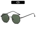 Fashionable octagonal black metal sunglasses with dark green lenses in C5 style - Black Frame Dark Green Lens