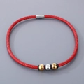 Men's hip hop braided leather bracelet with red cord and mixed gold silver beads - Red Necklace