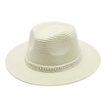 Klassischer cremefarbener Strohhut mit Perlenband und UV-Schutz für Damen und Herren - M (56-58cm) / Creme