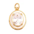 Golden oval pendant featuring a white enamel border and a large clear cubic zirconia stone - Oval-White