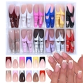 Set di 288 unghie finte lunghe a ballerina in 12 colori con glitter e french tips - Unghie Finte Press-on per Mani Stile French 12 Colori