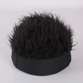 Hip hop style landlord hat with curly black faux wig hair for fun fashion and parties - Adjustable / Black Brim Black Hair
