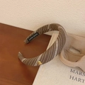 Brown striped sponge headband with vintage gold heart detail and handmade label - Brown Stripes