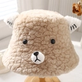 Pluche beren emmerhoed van beige fleece met 3D-oren voor winterse warmte en comfort - M (56-58cm) / Beige
