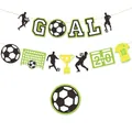Soccer birthday party decoration set with GOAL banner and 15cm football hanging swirls - Banner Set (2 Strings)
