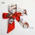 Elegant red and white silk ribbon scarf with vintage chain print and satin finish - S01-Red White Classic Carriage