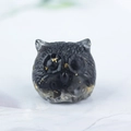 Cute black resin owl figurine with gold foil flakes and transparent base decor - 13 Obsidian + Gold Foil