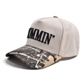 Beige cotton baseball cap with MOMMIN' embroidery and camo pattern visor - Camouflage