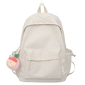 Minimalist cream white high-capacity student backpack with cute plush charm - Single Bag / White