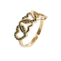 Adjustable gold plated copper ring with interlocking green zircon pavé heart shapes - Gold Green Zircon Continuous Heart