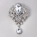 Silver crystal brooch with teardrop glass stones and vintage woven alloy pattern - XD7406-1-Silver Clear Teardrop Heavy Work