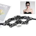 Elegant black lace masquerade eye mask with intricate floral embroidery and satin ties - 021 Round Flower