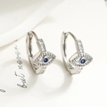 Exquisite Evil Eye hoop earrings with blue zircon in polished silver finish - 44046 (Evil Eye) / Gold