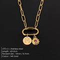 eManco stainless steel letter M paperclip necklace with crystal flower charm in 14K gold finish - Gold / M