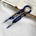 Elegant U-shaped hair pin in blue and brown marble textured acetate finish - Blue