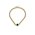 Golden Cuban chain necklace featuring a black circular pendant with Roman numeral engraving - Gold Necklace (N1104)