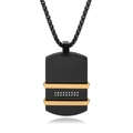 Collana uomo in acciaio al titanio con ciondolo nero rettangolare, barre oro e diamanti - Stile 2 (Fibra di Carbonio Nero Doppia Barra d'Oro Diamante)