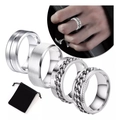 Modern silver titanium steel rings for men with velvet storage bag 4-piece set - US 6 / Silver 4-Piece Set