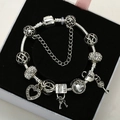 Silver-plated charm bracelet with heart and key pendants in a gift box, 925 style - Silver Bracelet - 4