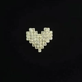 Detail macro view of heart-shaped pixel art brooch with white inlaid rhinestones - Pixel Heart Style (40107A)