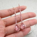 Pendientes de cristal gota rosa en oro rosa con borlas largas de cadena de circón - Oro de 18K / Rosa