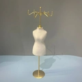 Mini mannequin jewelry display stand with golden hooks and off-white fabric finish - Model Stand