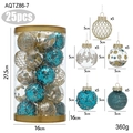 Set of 25 blue and gold Christmas ornaments with 5 designs in a 5cm size cylinder pack - 25 Pack / Blue Gold