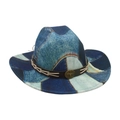 Western-Patchwork-Cowboyhut aus Denim mit Vintage-Metallabzeichen und Lederband - Einheitsgröße / Königsblau (M Denim Kleines Weißes Band)
