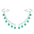 Silver ear cuffs with micro-pave crystals and six pear-shaped emerald green gemstones - White Gold Green Zirconia