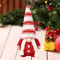 Plush Christmas gnome with red striped knit hat, white braids and decorative buttons - Red Striped Hat Girl Gnome