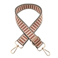 Close-up of adjustable brown and beige striped canvas strap with gold metal hooks - Flesh Pink