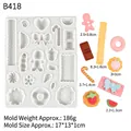 Light gray silicone mold for crafting miniature sweets, gingerbread men and donuts - Grey B418