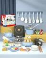 54pcs kids pretend kitchen toy set with light blue cooktop and play food accessories - 54PCS Blue Kitchen Set with Induction Cooker