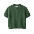 Cárdigan corto de punto mohair para mujer en verde oscuro con botones negros - S / Verde