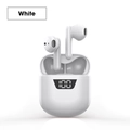 White A12 Pro TWS earbuds with digital LED battery display on a compact charging case - J55 White