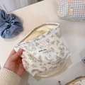 Detail of floral cotton makeup bag with a cute duck pattern and simple wish label - Green Leaf White Goose