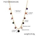 Collana vintage in acciaio inossidabile dorato con pietre naturali colorate e nappe - 60+5cm / Pietra multicolore dorata