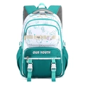 Mint green and white school backpack featuring cute cartoon rabbit and bear patterns - Without Pendant / Lake Green