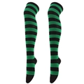 Green and black striped over-knee socks in knitted fabric for cosplay and festive wear - Black & Green Wide Stripes - Dark Green