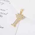 Detailed shot of a gold-plated crown letter I pendant with micro-paved zircons - Letter I