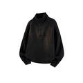 Men's black knitted turtleneck sweater with buttoned Henley collar on white background - M / Black