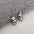 Elegant irregular silver disc and grey pearl stud earrings for women in minimalist style - Gray