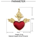 Detailed specs of the 47mm red heart pendant with wings in copper and zircon - Style VH612 (47x47mm/12.4g)