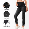 Adjustable high waist maternity jeans in dark grey with cuffed legs and fake pockets - Adjustable Waist (NZ003R)