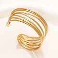 Elegante bracciale rigido dorato multistrato a forma di C con texture martellata lucida - 23 Oro