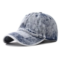Classic thick washed denim baseball cap in deep blue acid wash with curved brim - Adjustable / Washed Denim Black Blue