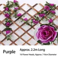Artificial 2.2m purple rose vine with 16 heads for wedding and wall decoration - 2.2m/16 Heads / 16 Heads Rose Purple